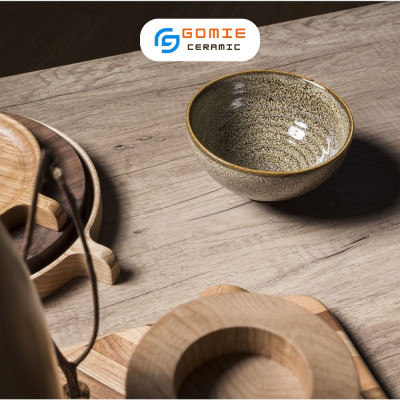 Bát nhọn D12H7.5 Men gấm vàng hỏa biến 