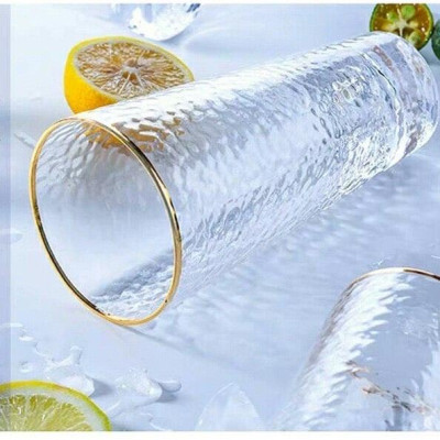 Bộ 6 cốc loe cao thấp thủy tinh viền vàng vân sần 350ml