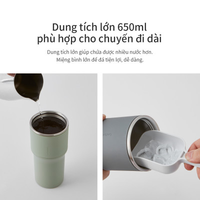 Bình giữ nhiệt LocknLock Metro Drive màu xám LHC4277SGRY 650ml - Hàng chính hãng, kèm ống hút cọ rửa, thiết kế nắp xoay - JoyMall