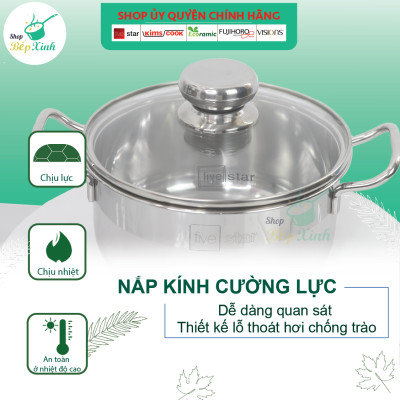 Nồi và chảo chống dính 3 đáy inox 430 FiveStar Standard bếp từ nắp kính tặng 5 muỗng (20cm )