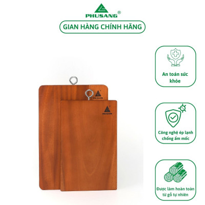 Thớt gỗ tự nhiên chữ nhật PHUSANG được làm từ gỗ xà cừ chống ẩm mốc dùng để băm thái thức ăn và đồ dùng nhà bếp
