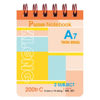 Sổ lỗ kép Klong A7 200tr Bìa Nhựa KLONG; MS: 301