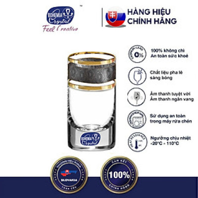 Bộ 6 ly uống rượu mạnh pha lê cường lực mạ vàng platin 24k 070ml Tiệp Khắc