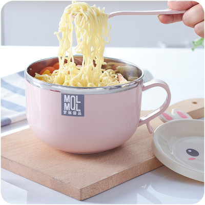 Bát ăn mì lõi inox có nắp đậy hình thú - Hàng chính hãng ( Họa tiết ngẫu nhiên)