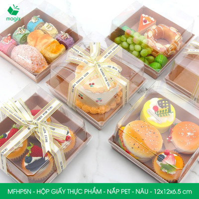 MFHP5N - 12x12x6.5 cm - 100 hộp giấy nắp PET kraft nâu đựng thực phẩm, thức ăn mang đi