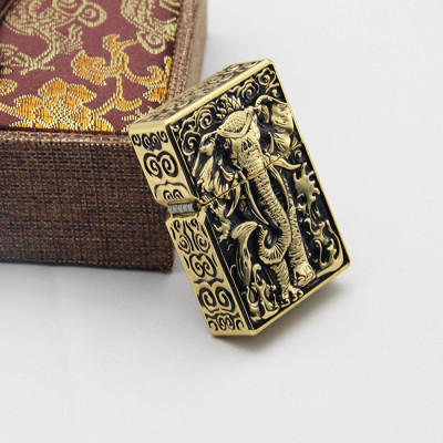 Vỏ Hột Quẹt Bật Lửa Đẹp Độc Lạ Z-KJ1015 Màu Vàng Cổ Họa Tiết Con Voi 3D Nổi Cực Đẹp