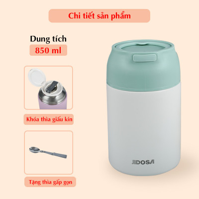 Bình ủ cháo inox 316 JIDOSA JD3870 hộp giữ nhiệt lâu dung tích 850ml tặng kèm muỗng gấp gọn tiện lợi