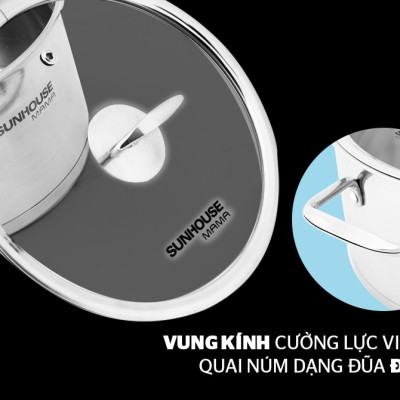 Bộ 3 nồi inox 5 đáy cao cấp bếp từ SUNHOUSE MAMA SH784 kích thước 16 - 20 - 24 CM (dùng được mọi loại bếp)