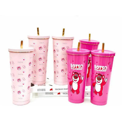 Ly Giữ Nhiệt Lotso Inox 304 Cao Cấp 750ml Kèm Ống Hút, Ly Giữ Nhiệt Gấu Dâu Hoạt Hình Dễ Thương Giữ Nhiệt 8-12h - Tặng Kèm Túi Đựng - HÀng Chính Hãng MINIIN