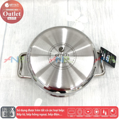 Bộ 4 Nồi Chảo Inox 304 Đáy Liền Khối Elmich Trimax ECO EL-8004 size 18, 20, 26, chảo 26cm 