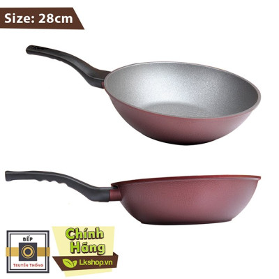 Combo 2 món cao cấp Hàn Quốc, nồi chống dính vân đá Kimscook, quai chống nóng, nắp kính cường lực viền inox size 24 cm và Chảo đúc chống dính Ecoramic Megastone cao cấp sâu lòng màu mận tím 28 cm, dùng bếp gas, hồng ngoại, ... Hàng chính hãng