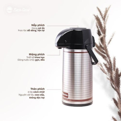 Phích nước cao cấp Rạng Đông 2,0 lít vỏ Inox, Giữ nhiệt nóng lạnh, Pha trà thảo mộc, Model: RD-2045 ST3.E