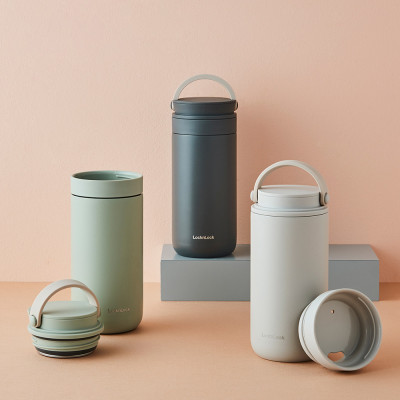 Bình giữ nhiệt Lock&Lock 475ml Metro Two Way màu xanh navy LHC4274NVY, Hàng chính hãng, có quai xách, đế silicone chống trượt - JoyMall