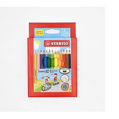 Chì Màu STABILO Swans - Tẩy Xóa Được - Ngắn 12+1 Màu/Hộp - CLS-12HS - DN