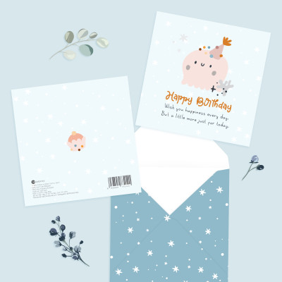 Set 4 thiệp chúc mừng sinh nhật SDstationery OCEAN 12x12 màu pastel nhẹ nhàng minh họa dễ thương cute cho người yêu biển