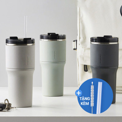 Bình giữ nhiệt LocknLock Metro Drive màu trắng LHC4277SWHT 650ml - Hàng chính hãng, kèm ống hút cọ rửa, thiết kế nắp xoay - JoyMall