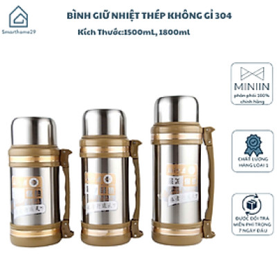 Bình Giữ Nhiệt Thép Không Gỉ 304, Bình Nước Dung Tích Lớn Cho Nam Nữ, Phù Hợp Với Công Trường Và Hoạt Động Ngoài Trời - HÀNG CHÍNH HÃNG MINIIN