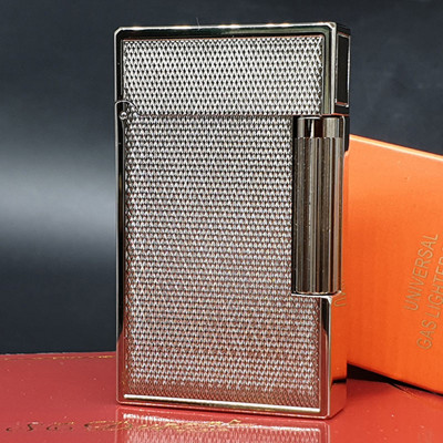 Vỏ Hột Quẹt Bật Lửa Upon D139B Họa Tiết Hình Ô Vuông Nhỏ Li Ti Màu Bạc Sang Trọng - Dùng Gas Đá Cao Cấp