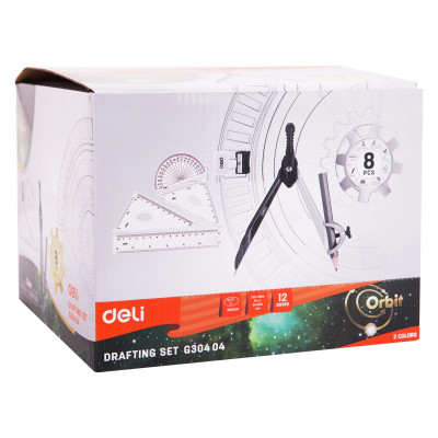 Bộ Compa Học Sinh Deli, Đen - Gồm 8 Dụng Cụ - EG30404