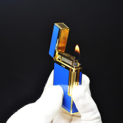 Vỏ Hột Quẹt Bật Lửa Upon D37V, Họa Tiết Nền Xanh Viền Vàng Hoàng Gia - Dùng Ga Đá Cao Cấp