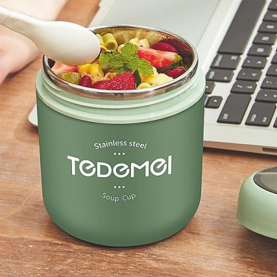 Bình Ủ Cháo Cốc Đựng Cháo Giữ Nhiệt Tedemei Chất Liệu Inox 304 Kèm Thìa Dung Tích 530ml