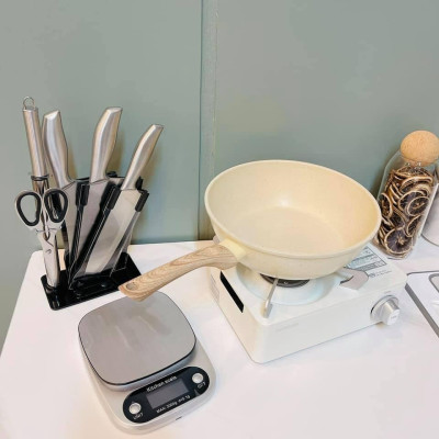 Chảo Chống Dính Bếp Từ Vân Đá Kiểu Nhật 20cm Đến 30cm, Chảo Chống Dính Đáy Từ Ceramic Cán Gỗ, Chảo Nhật