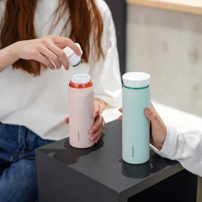 Bình giữ nhiệt LocknLock Feather Light Ring màu đen LHC4244BLK 460ml - Hàng chính hãng, có khay lưới lọc trà - JoyMall