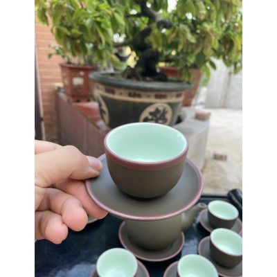 Ấm Chén Trà Tử Sa Bát Tràng Búp Sen Xanh Chỉ lòng xanh