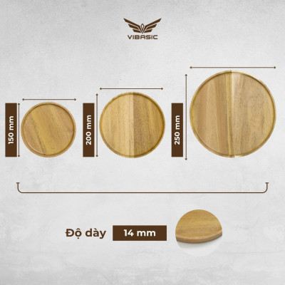 Khay gỗ keo đa năng hình tròn Vibasic, đa dạng kích thước, chụp hình decor đựng đồ trang trí