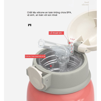 Bình Giữ Nhiệt Cho Trẻ em - Có Ống Hút, 2 Nắp Tiện Lợi, Chất Liệu Thép Không Gỉ inox 304 Cao Cấp, An Toàn Tuyệt Đối, Dung Tích 550ml - Tặng lọ tinh dầu thiên nhiên 10ml