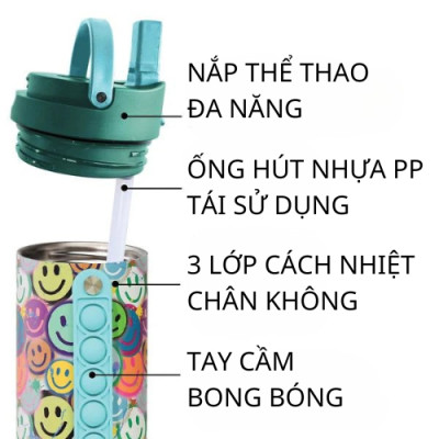 [Elemental chính hãng - Thương hiệu Mỹ] Bình giữ nhiệt Elemental Iconic Pop 590ml màu mặt cười, giữ nhiệt tốt, inox 304, an toàn sức khỏe