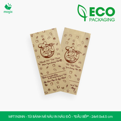 MFT1N3NN - 24x9.5x4.5 cm - 500 Túi bánh mì Nâu, in sẵn họa tiết ĐẦU BẾP - Bao bánh mì Túi giấy thực phẩm an toàn