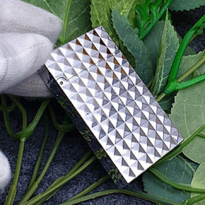 Vỏ Hột Quẹt Bật Lửa Xăng Đá Upon Bạc Caro Vân Kim Cương DX02T Tiếng Mở Nắp Hay, Cầm Chắc Tay - Dùng Xăng Bấc Đá Cao Cấp
