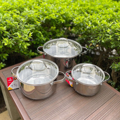 Bộ 3 nồi inox 304 cao cấp 5 đáy Kalpen Lermat L1 size 16,20,24cm hàng chuẩn Đức - Hàng chính hãng