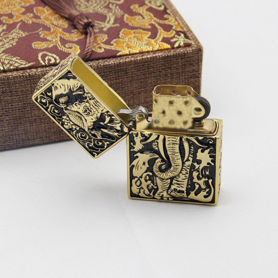 Vỏ Hột Quẹt Bật Lửa Đẹp Độc Lạ Z-KJ1015 Màu Vàng Cổ Họa Tiết Con Voi 3D Nổi Cực Đẹp