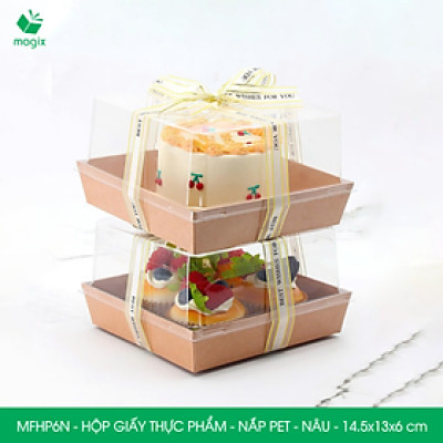 MFHP6N - 14.5x13x6 cm - 100 hộp giấy nắp PET kraft nâu đựng thực phẩm, thức ăn mang đi