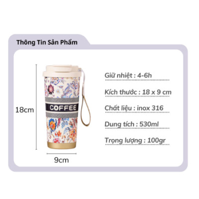Ly Giữ Nhiệt Họa Tiết Cổ Điển CHAGEE Phong Cách Sang Trọng - 500ml Inox 316, Nắp Chống Tràn, Dây Đeo Tiện Lợi, Ống Hút - HÀNG CHÍNH HÃNG MINIIN