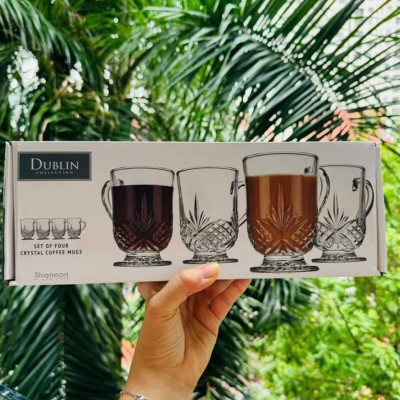 Set 4 cốc bia pha lê Godinger Dublin có quai 350ml Hàng chính hãng