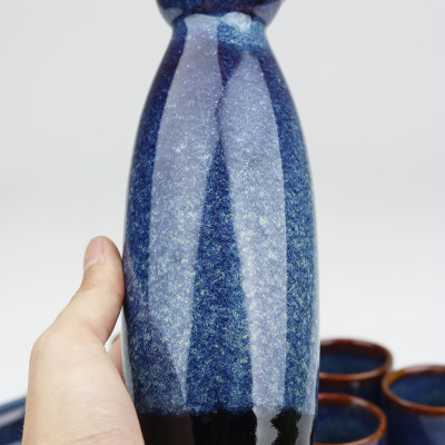 Bộ Sake gốm sứ men hỏa biến Bát Tràng cao cấp-300ml- Đĩa quạt