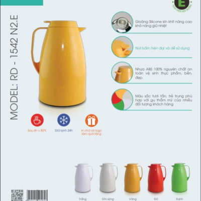 Phích pha trà cao cấp Rạng Đông 1.5 lít, thân nhựa ABS, vai nhựa, Model: RD-1542 N2.E - Chính Hãng