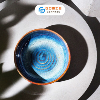 Bát Tô Cạn Men Xanh Hoả Biến 17x5cm - Tô Cạn D17 - Tô Nông