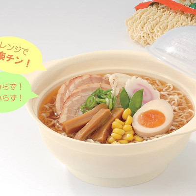 Combo bát tô dùng trong lò vi sóng 1.2L + bát nhựa tròn họa tiết thỏ/trăng 390ml - made in Japan