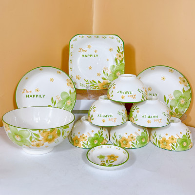Bộ Bát Đĩa Cao Cấp Gosu Phong Cách hoa xanh mùa hạ hạnh phúc, họa tiết sắc nét độc đáo