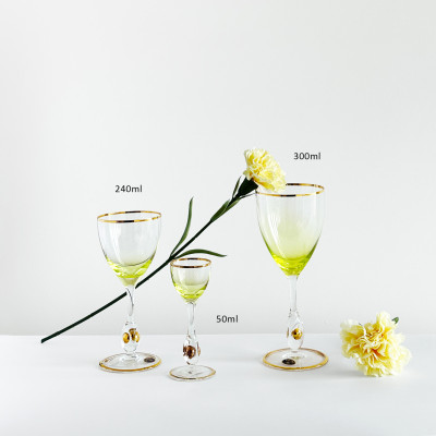 Bộ 6 ly rượu mạnh pha lê 6 màu viền vàng 24k 050 ml Tiệp Khắc