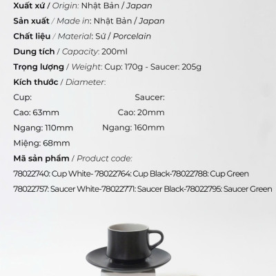 Ly đĩa sứ ORIGAMI Flare Coffee Cup Saucer 200ml