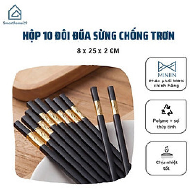 Hộp 10 Đôi Đũa  Sừng Chất Liệu Hợp Kim Mạ Vàng Cao Cấp Đầu Đũa Có Chống Trơn - Hàng Loại 1 - Chính Hãng MINIIN