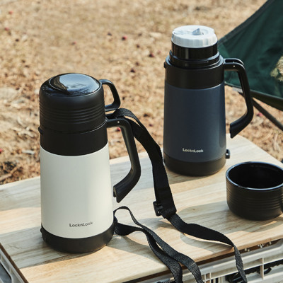 Bình giữ nhiệt Lock&Lock Easy Outdoor Vacuum Bottle LHC1484 1,2L và LHC1485 1,8L - Hàng chính hãng có quai xách, nắp dùng làm cốc nước - JoyMall
