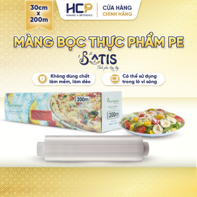 Hộp Màng Bọc Thực Phẩm PE SATIS 30cm x 200m Không Chứa Chất Phụ Gia Gây Hại Sức Khỏe Dùng Được Cho Lò Vi Sóng