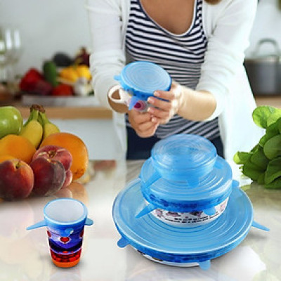 BỘ 6 NẮP ĐẬY THỰC PHẨM SILICONE - Màng Bọc Thực Phẩm Silicon Che Đậy Thức Ăn, Hoa Quả- HENRYSA