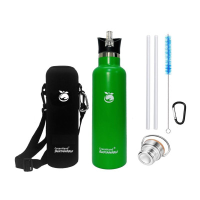 Bình giữ nhiệt 48H GreenHand inox cao cấp 1000ml kèm túi vải, gói 2 nắp, bộ ống hút và cọ vệ sinh tiện lợi